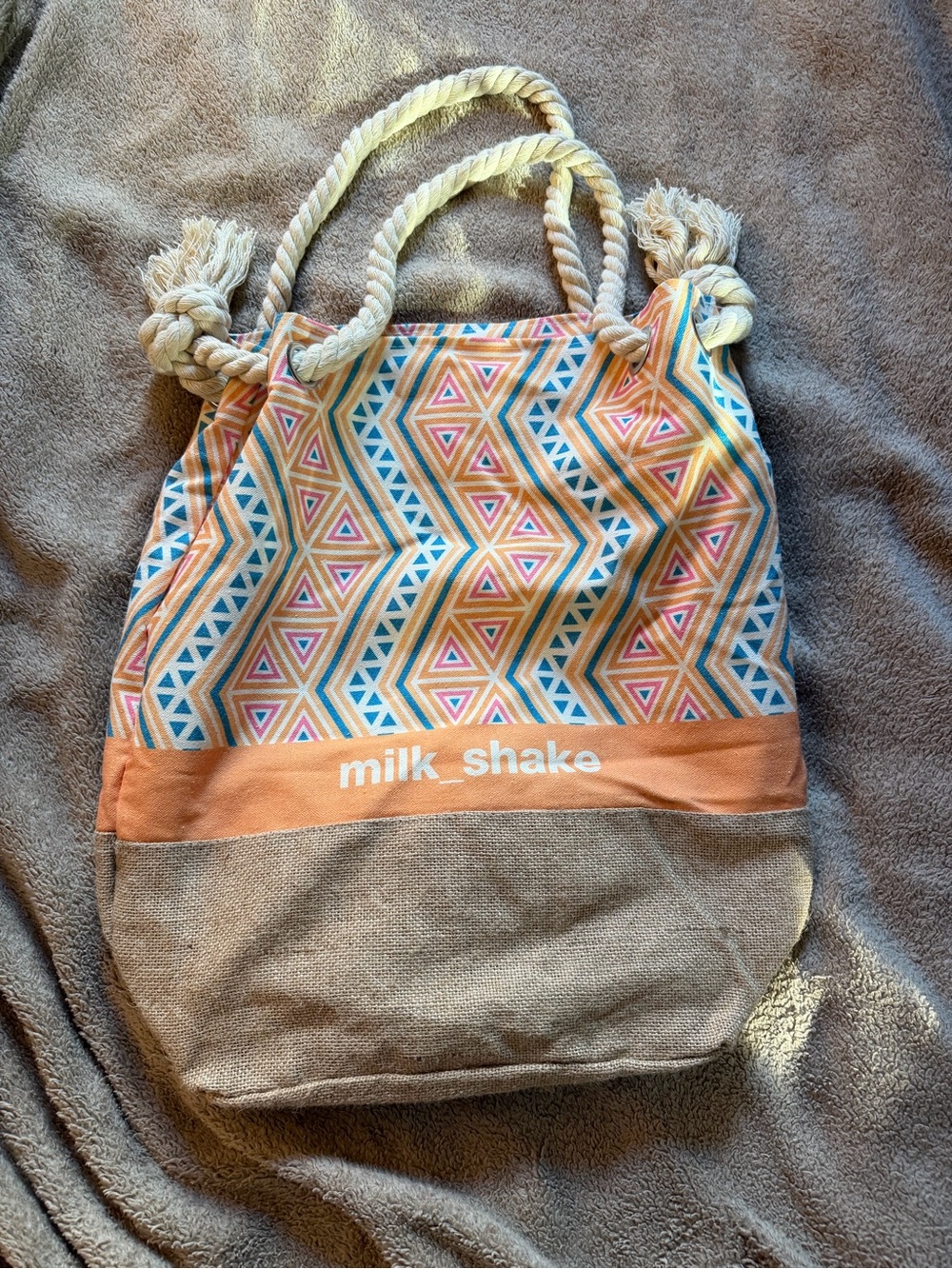 Geometric Canvas Tote Bag in Peach & Blue